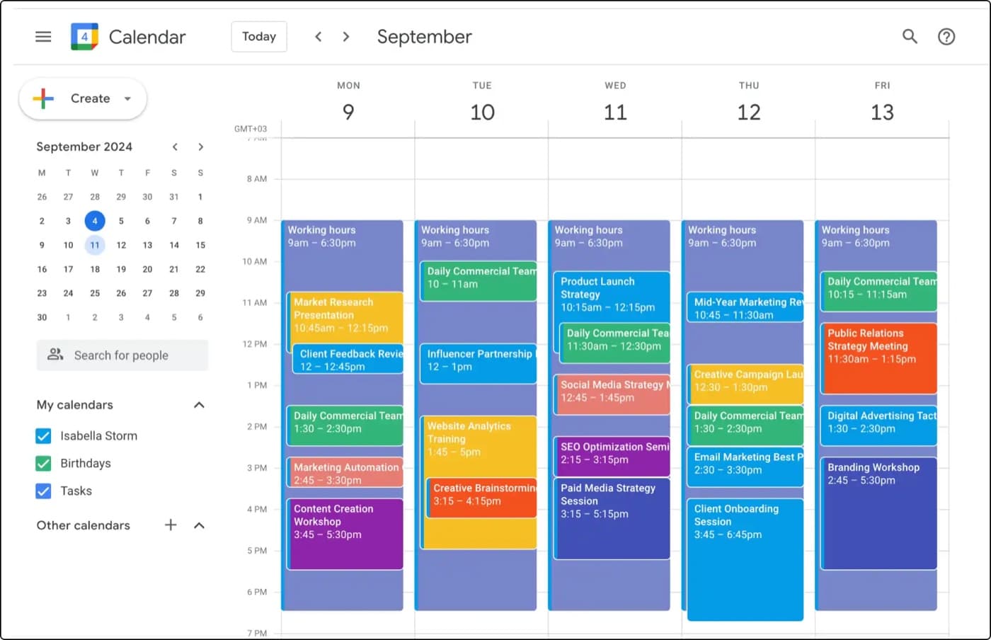 Calendar workflow screen
