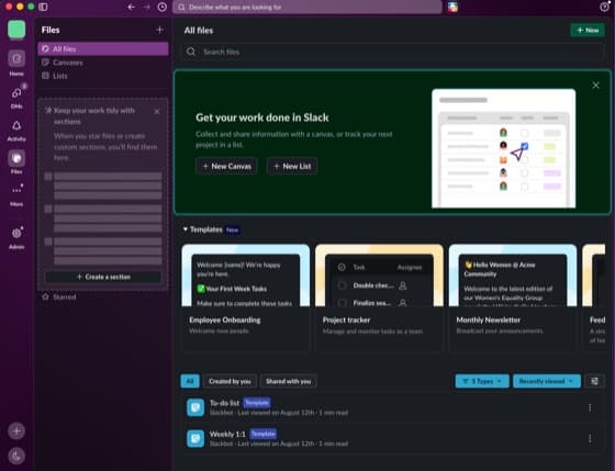 Slack workflow screen